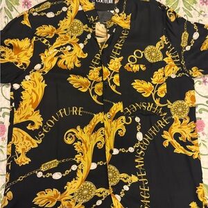 Versace Jeans Collection Black and Gold Baroque Shirt
